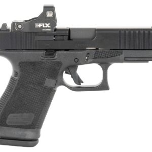 Black semi-automatic pistol with mounted red dot sight