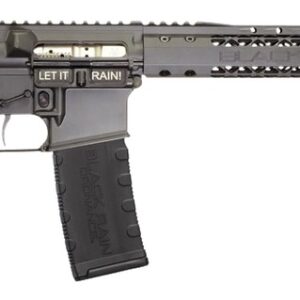Black AR-15 style rifle on white background