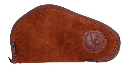 Brown suede pistol case with embossed logo