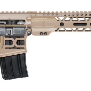 Tan modern sporting rifle with adjustable stock