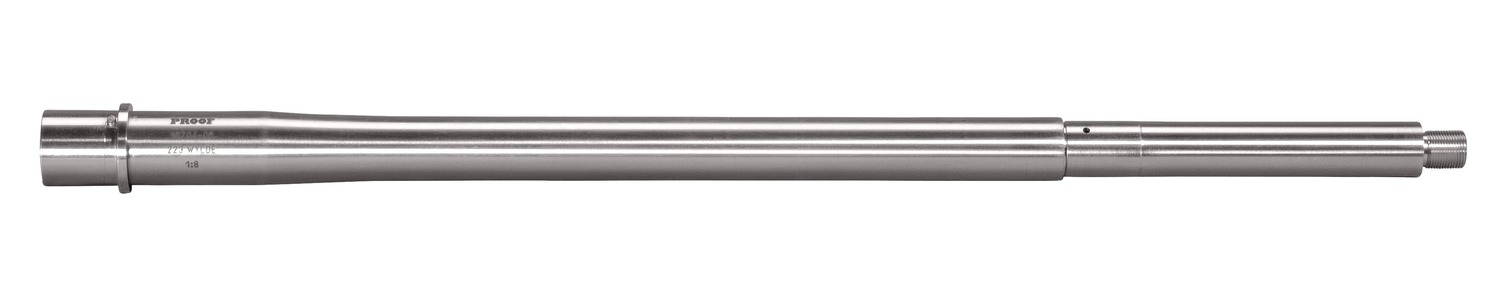 Stainless steel firearm barrel on white background