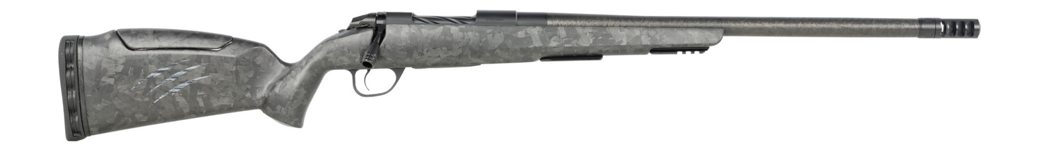 Modern bolt-action hunting rifle on white background