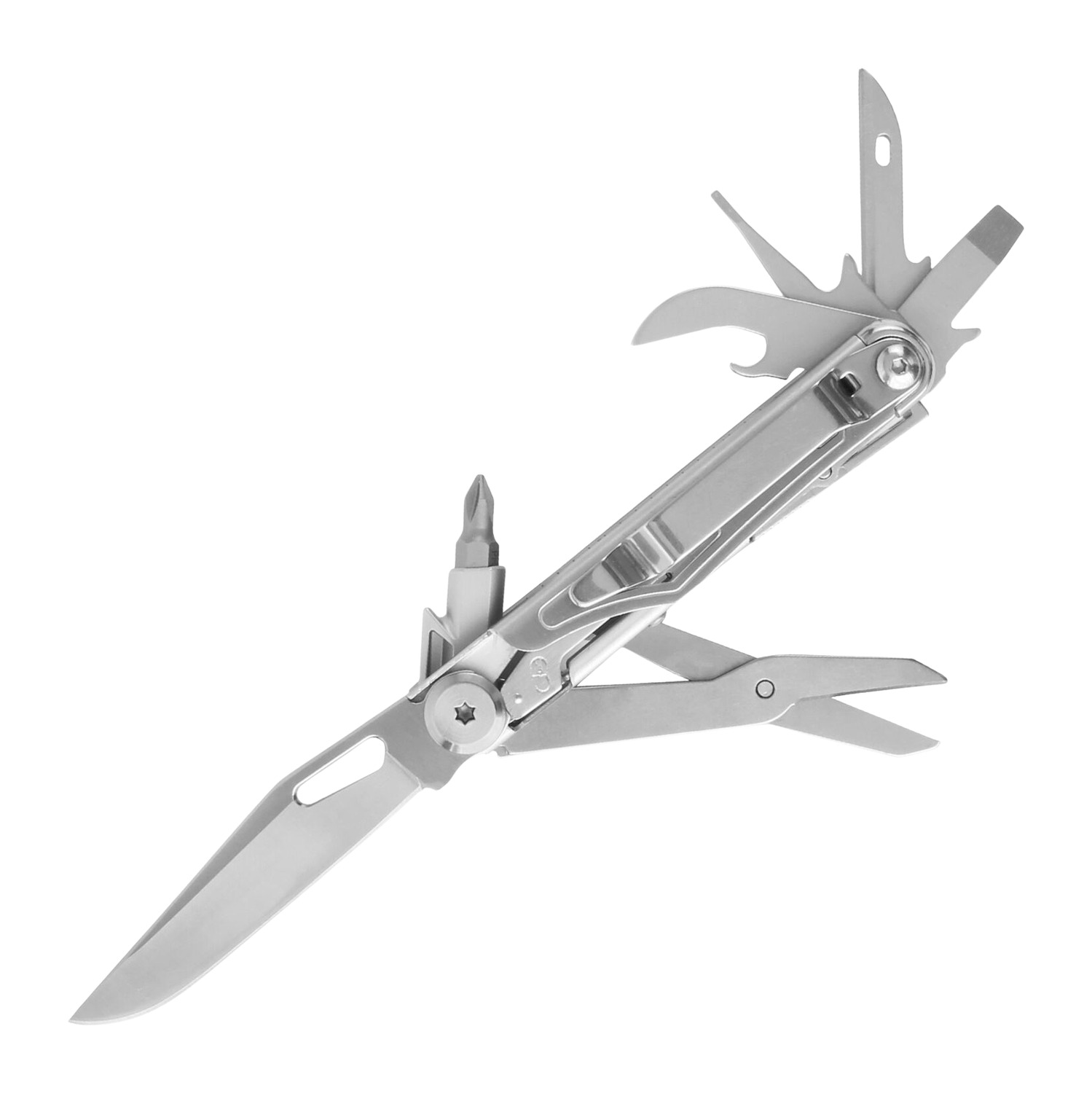 Stainless steel multi-tool with extended blades and tools