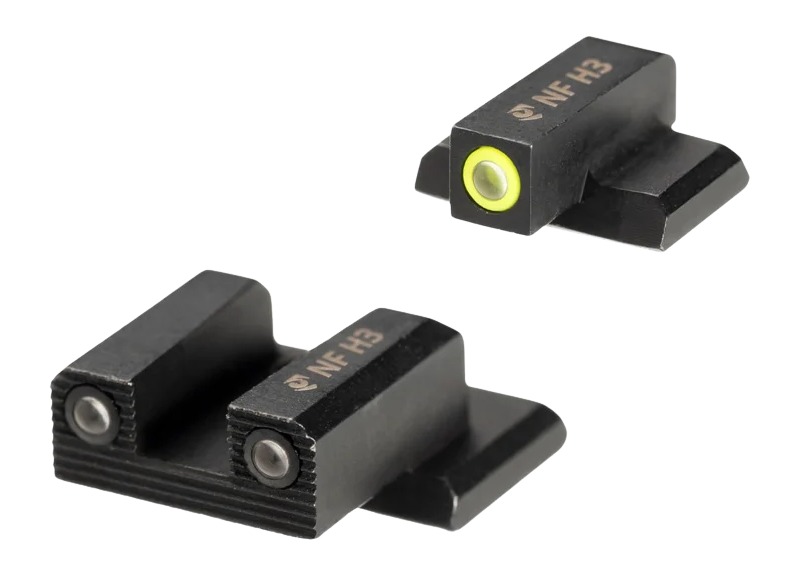 Black tritium pistol sight set with green dot