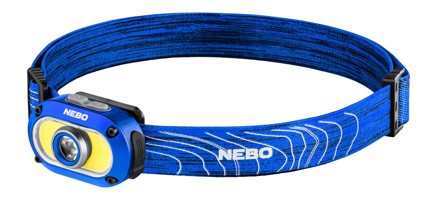 Blue NEBO LED headlamp with adjustable strap