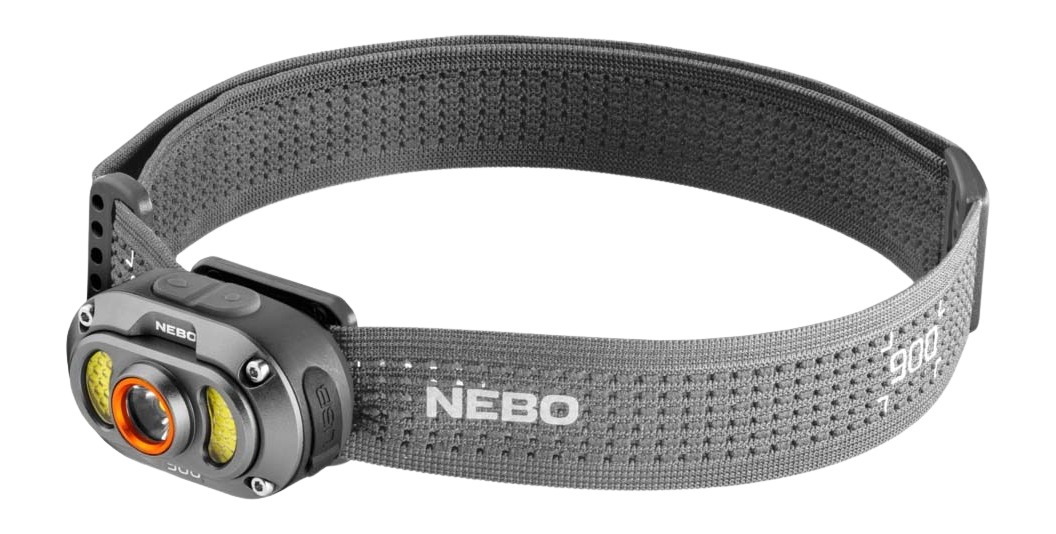 Gray NEBO 500 LED headlamp with strap