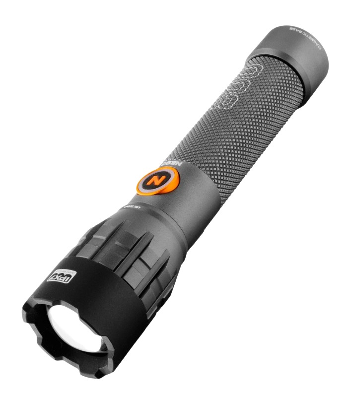 Rugged gray and black handheld LED flashlight