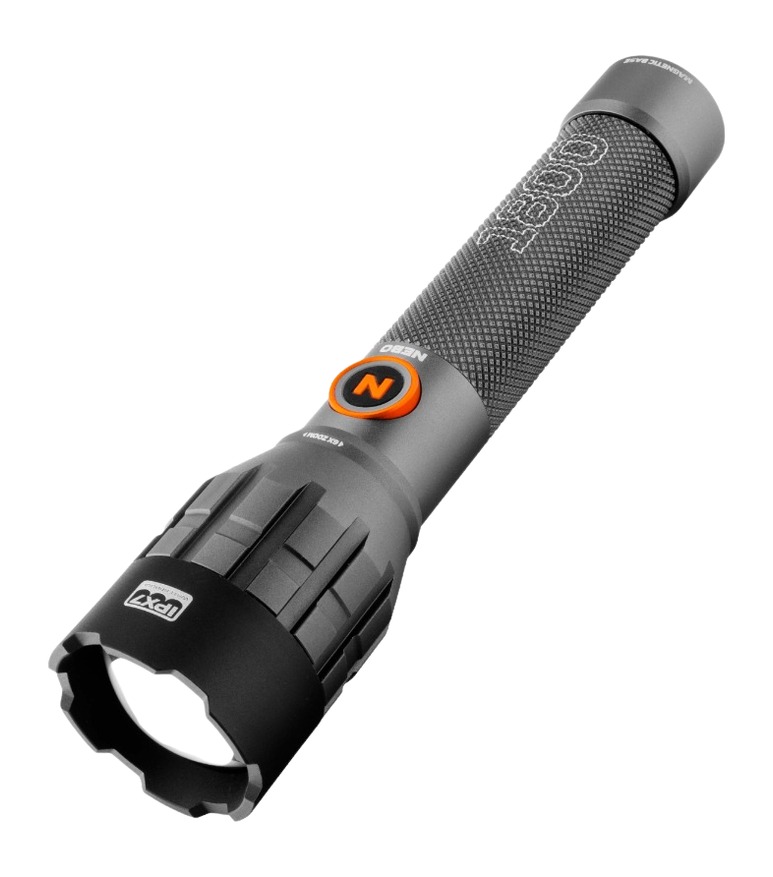 Rugged gray LED flashlight with textured grip