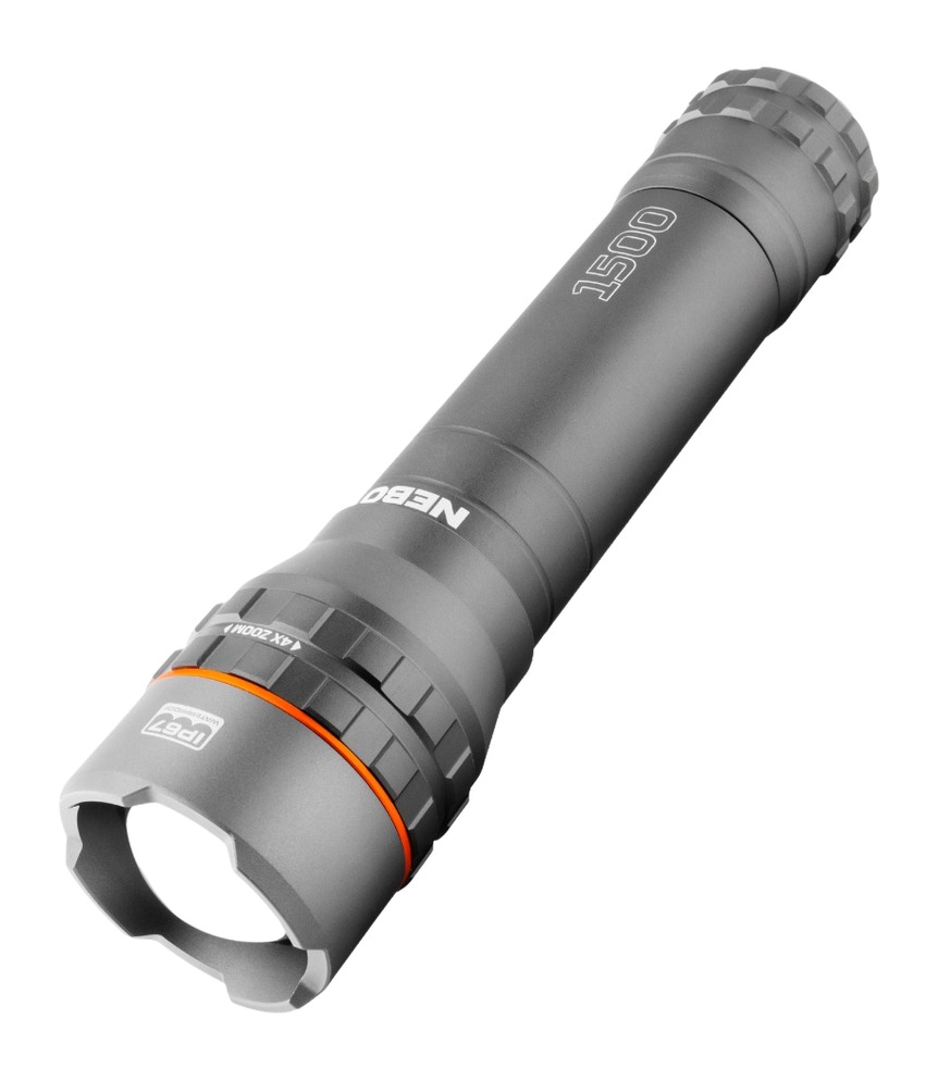 Gray NEBO 1500 lumen tactical flashlight