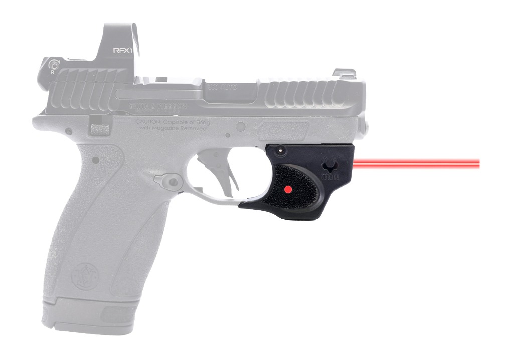 Handgun with mounted red laser sight attachment