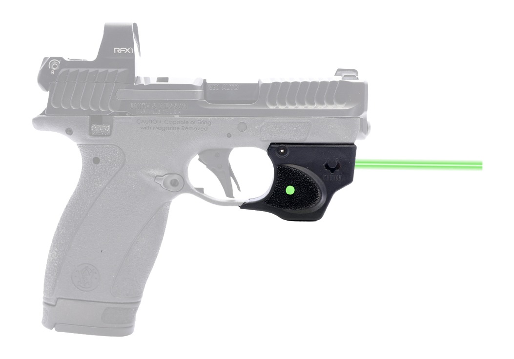 Handgun with green laser sight attachment