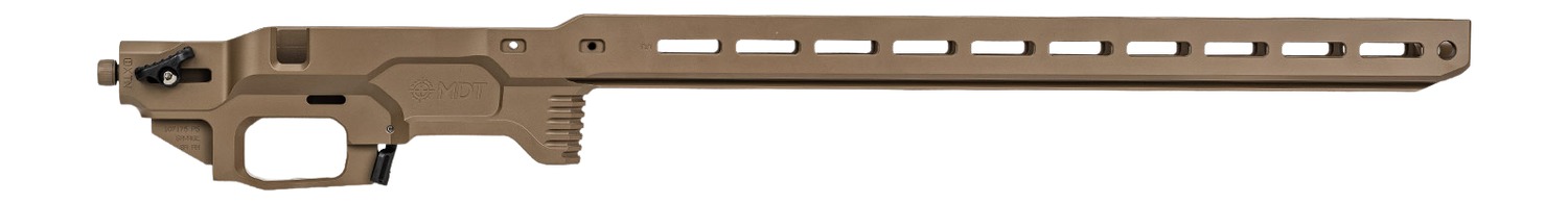 Tan precision rifle chassis side view