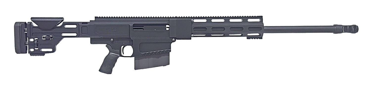 Black tactical sniper rifle on white background
