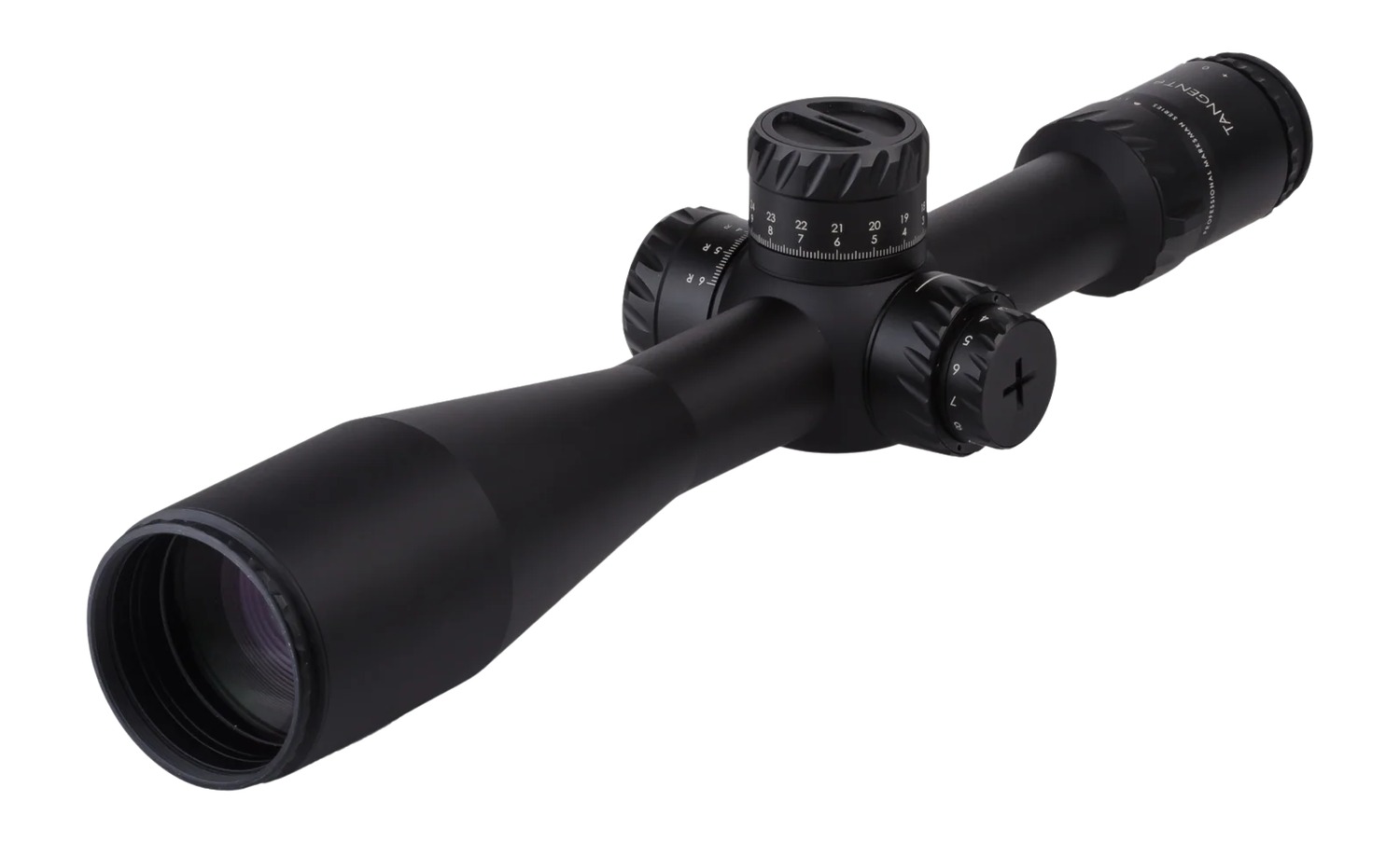 Black rifle scope with adjustment turrets