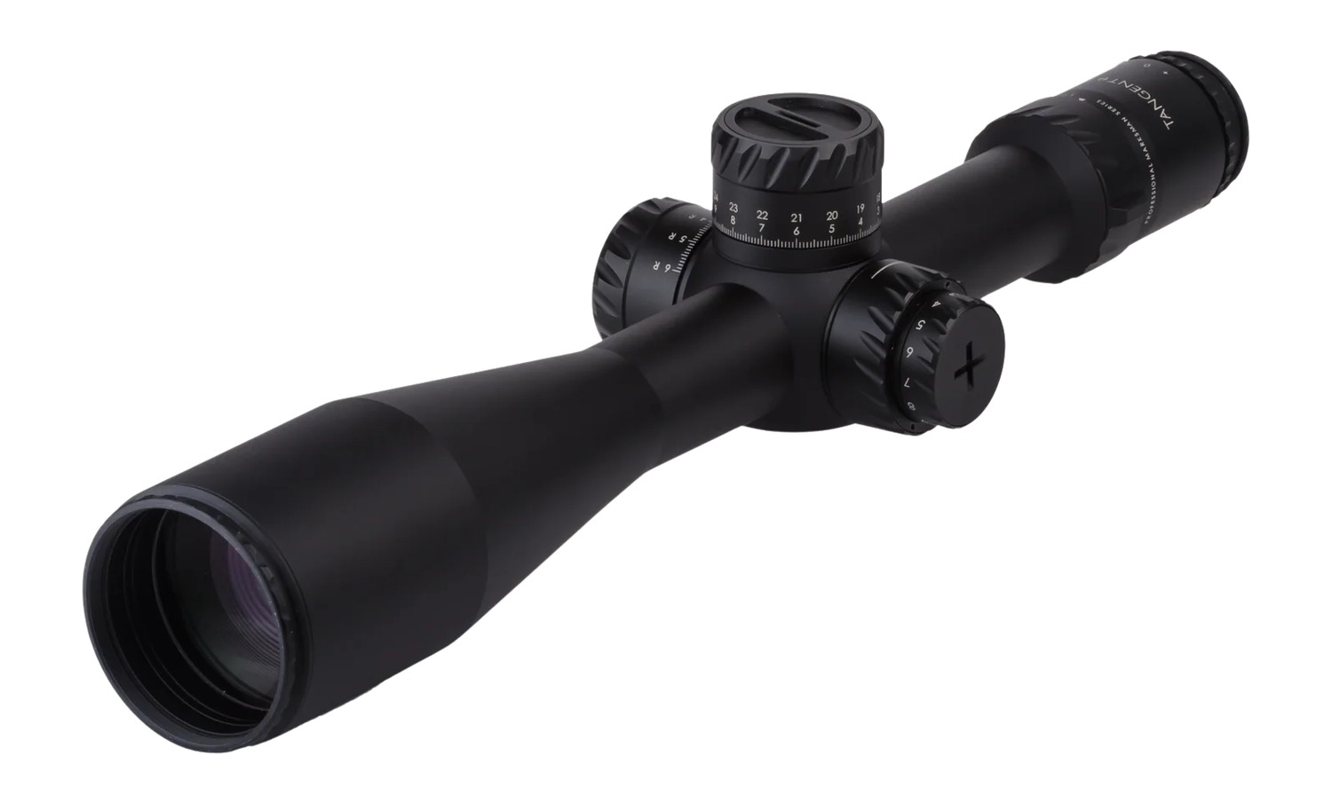 Black rifle scope with adjustment turrets