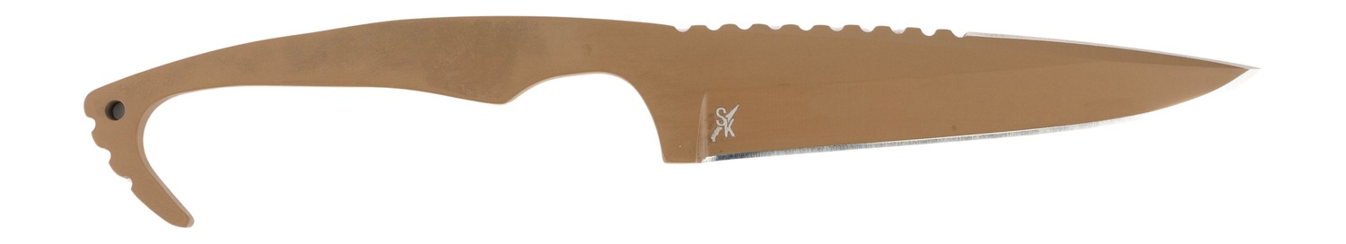 Tan fixed-blade knife with hooked handle