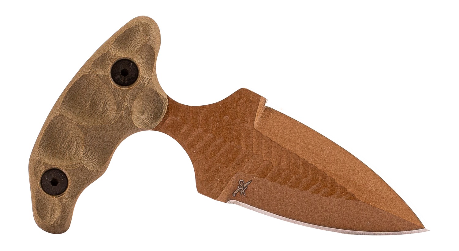 Brown fixed-blade knife with textured handle