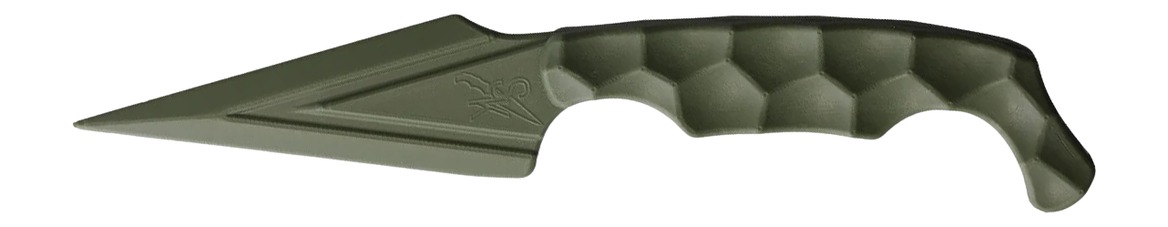Green tactical fixed-blade knife with textured handle