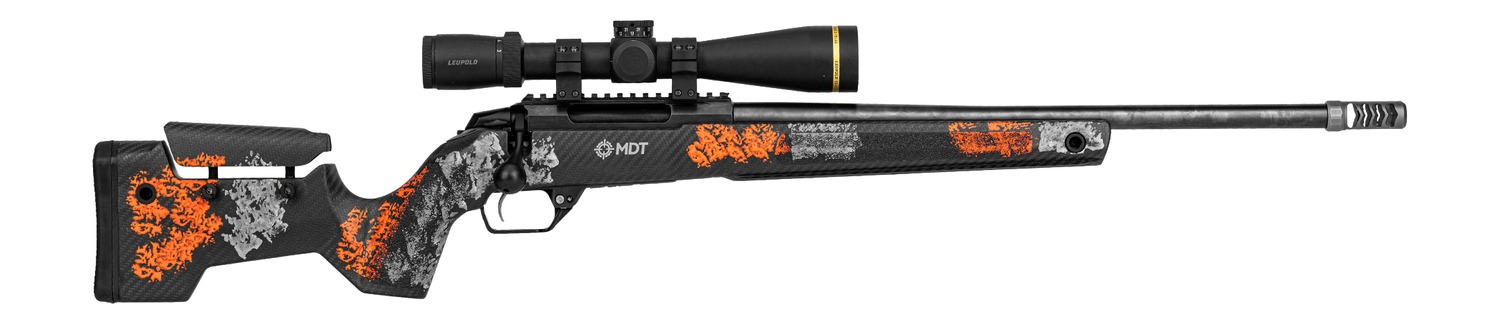 Bolt-action rifle with scope and camouflage stock