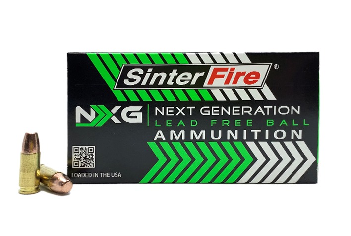 SinterFire NXG lead-free ammunition box and bullets