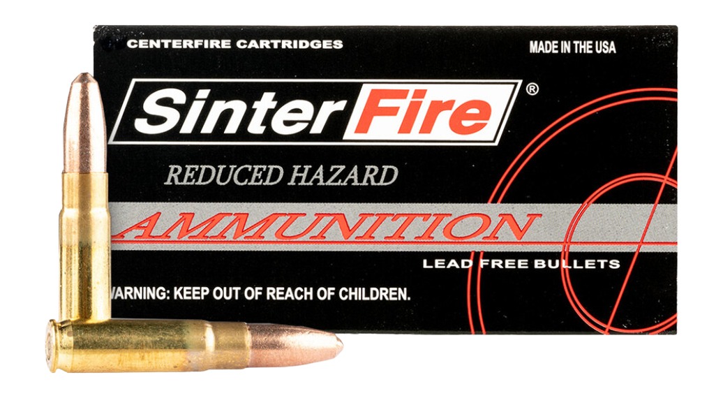 SinterFire reduced hazard ammunition box with bullets