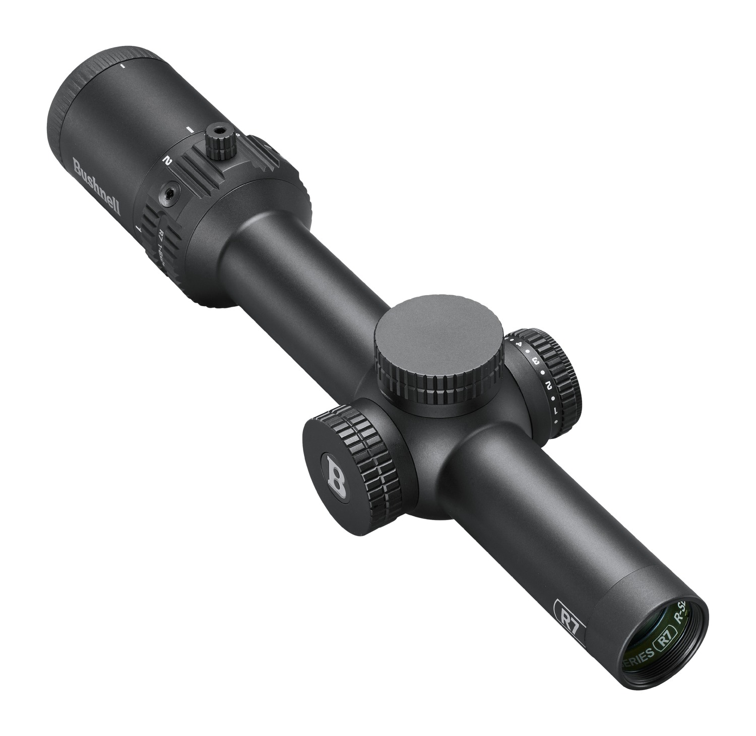 Black Bushnell riflescope isolated on white background