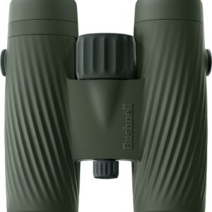 Green Bushnell binoculars close-up front view