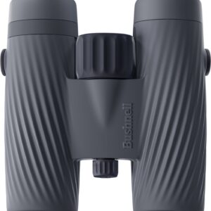 Dark gray Bushnell binoculars front view close-up