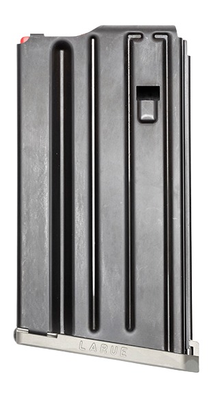 Black metal rifle magazine with LARUE branding
