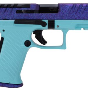 Turquoise handgun with purple glitter slide