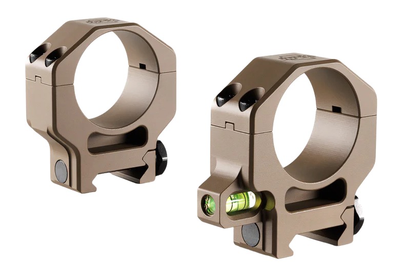 Tan aluminum scope rings with bubble level