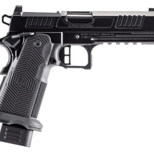 Black Alpha Foxtrot semi-automatic pistol on white background