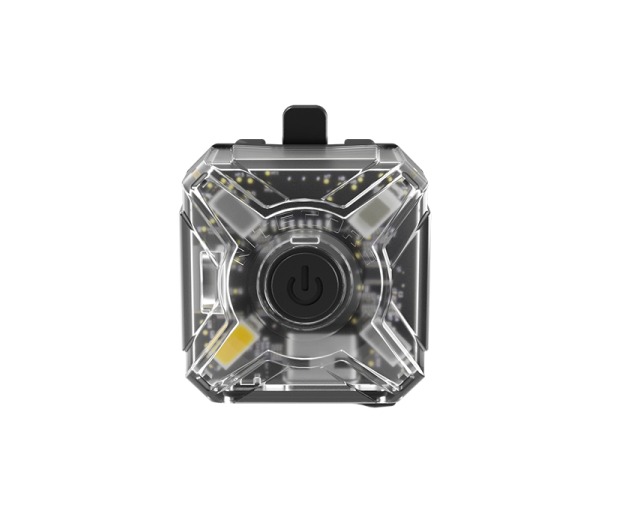 Transparent square electronic device with central power button