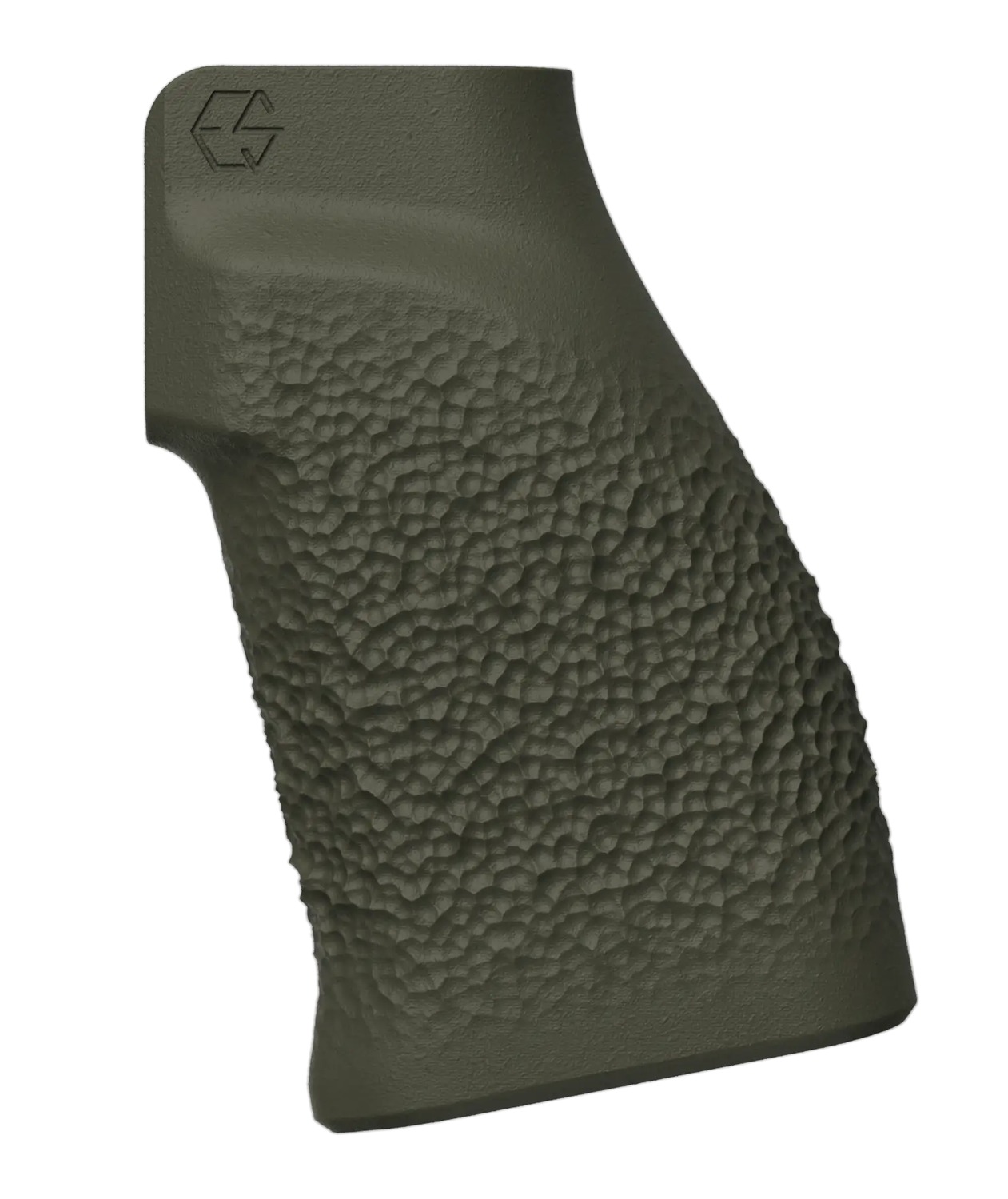 Olive green textured pistol grip close-up