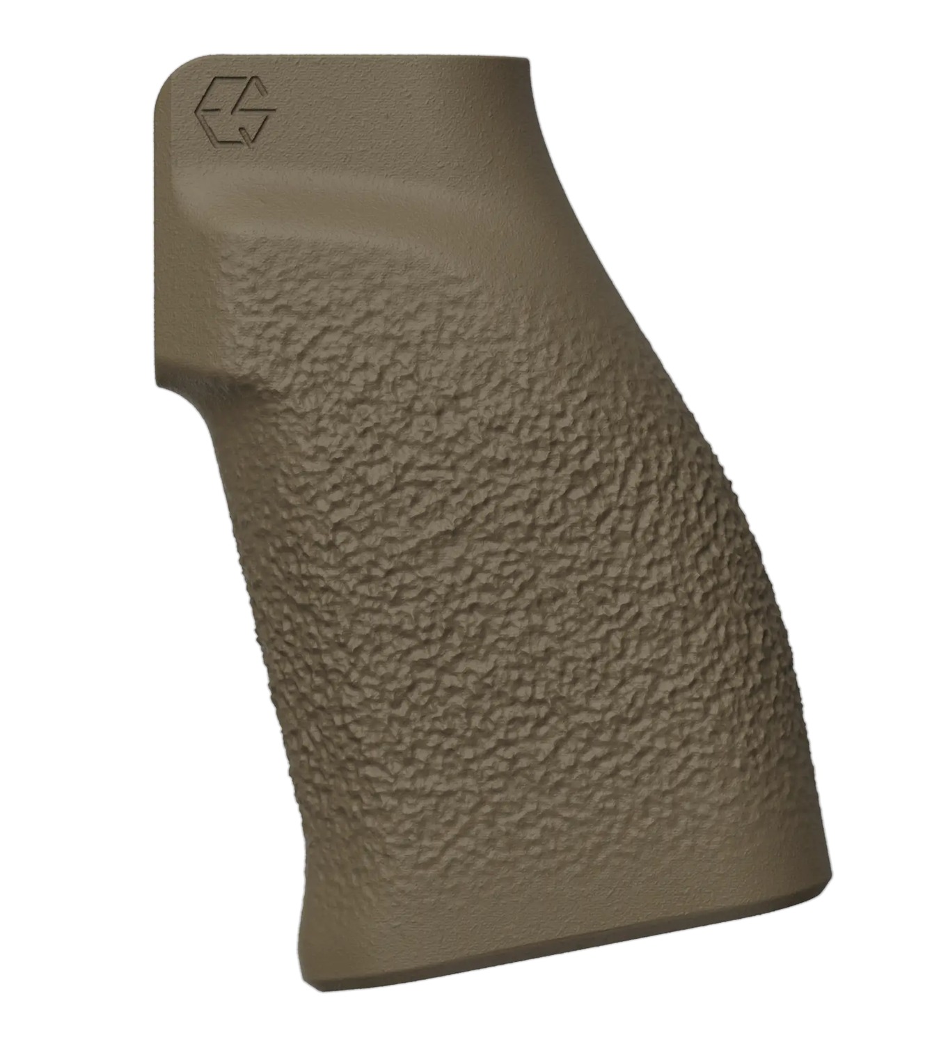 Textured tan pistol grip close-up