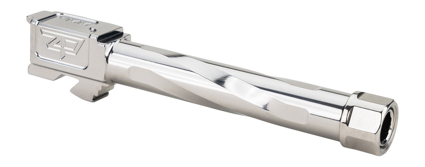 Polished stainless steel pistol slide and barrel