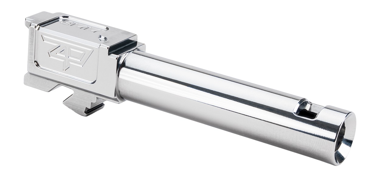 Polished stainless steel pistol barrel and slide