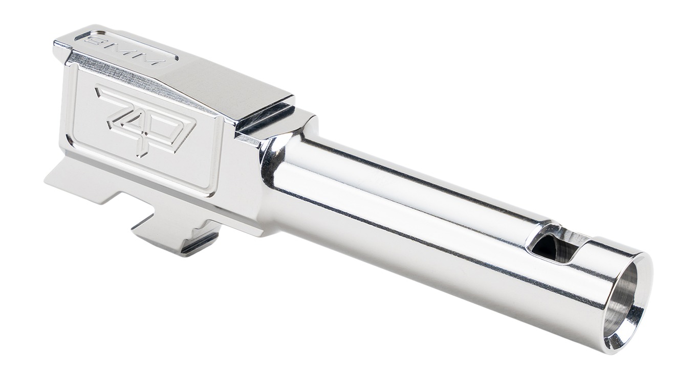 Polished silver pistol slide and barrel
