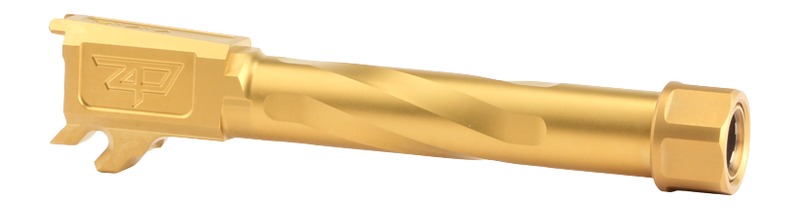 Gold spiral-fluted pistol barrel on white background