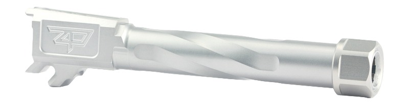 Spiral-fluted pistol barrel with threaded muzzle