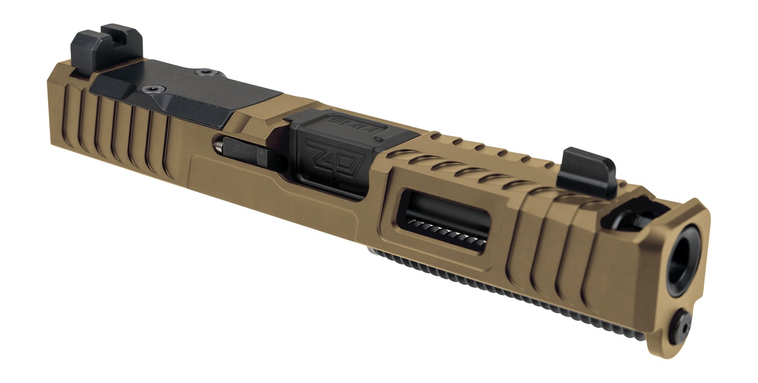 Tan and black handgun slide assembly