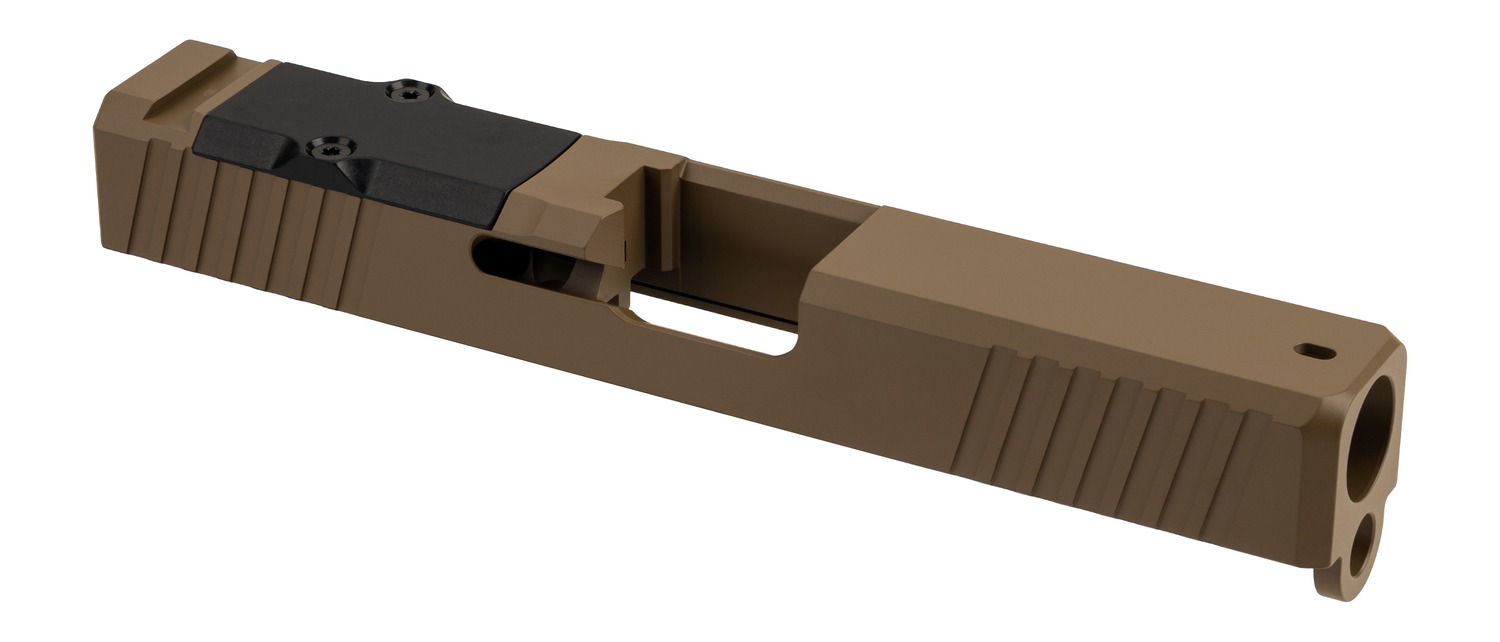 Tan handgun slide with optic mount