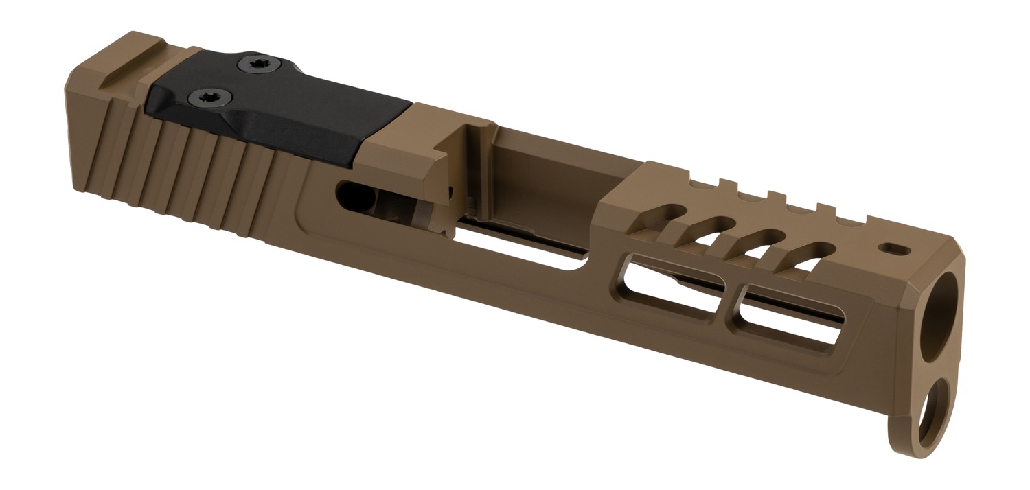 Tan handgun slide with optic mount