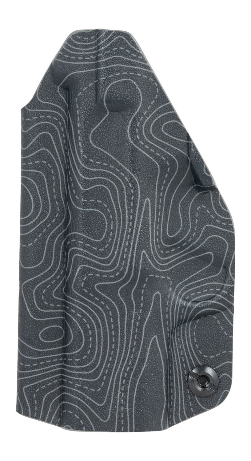 Black holster with gray topographic pattern