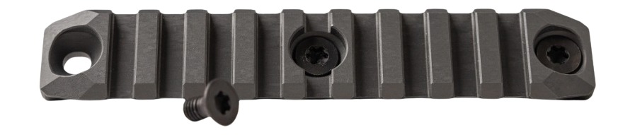 Black metal Picatinny rail mount with screws