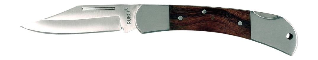 Folding pocket knife with wooden handle and steel blade