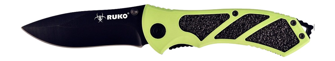 Black folding knife with neon green handle