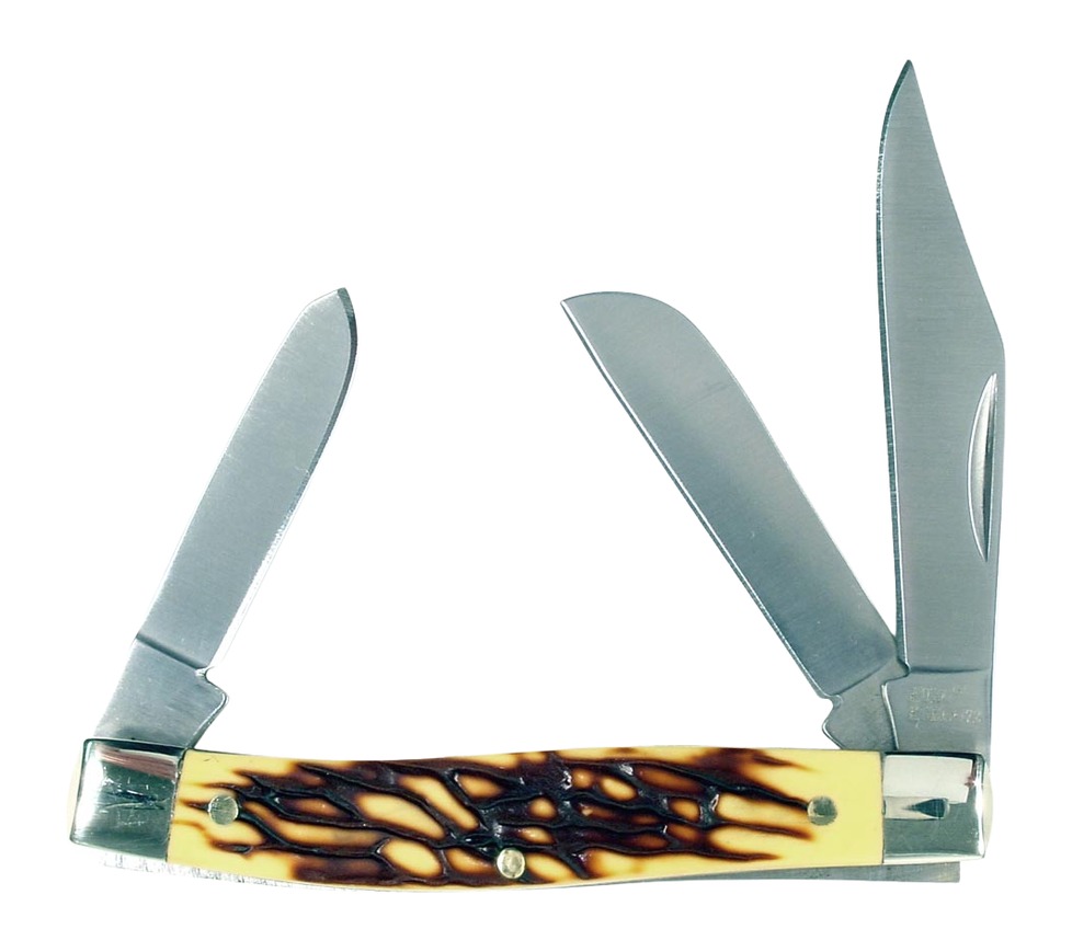 Three-blade folding pocket knife with bone handle