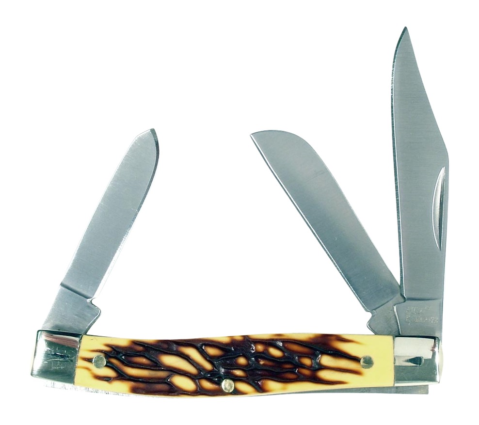 Three-blade folding pocket knife with bone handle