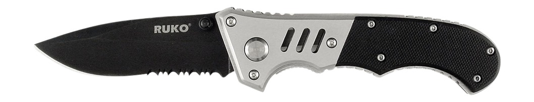 RUKO folding knife with serrated black blade